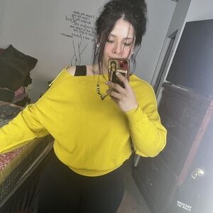 Free People Off-the-Shoulder Mustard Sweater XS Fits M/L